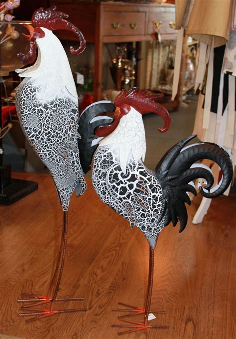 Painted Metal Chickens 